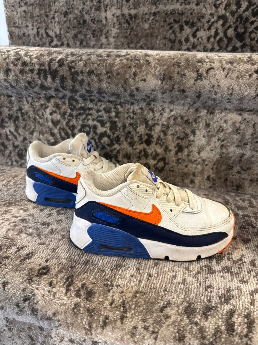 Nike Airmax 90 LTR toddler size 10 White, Navy & Orange Retro Running Sneakers